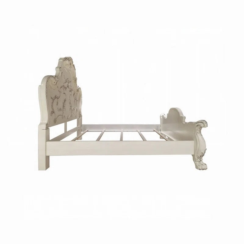 Ally Bed, Decorative Carved Inlay, Bone White Wood- Ouchcart | bed