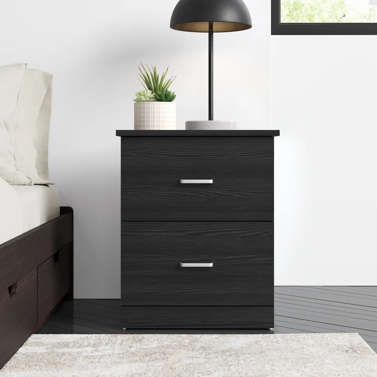 Contemporary 23.6" 2-Drawer Nightstand with Metal Handles