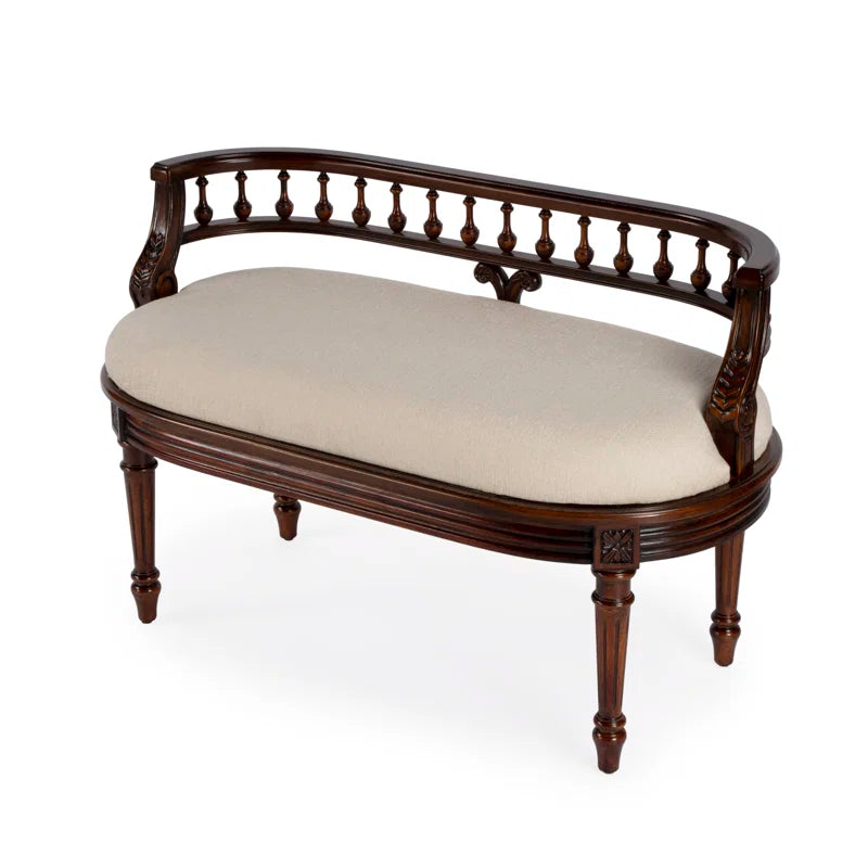 Classic Upholstered Wooden Bench – Antique Style Accent Bench with Carved Back for Living Room or Entryway OUCH CART