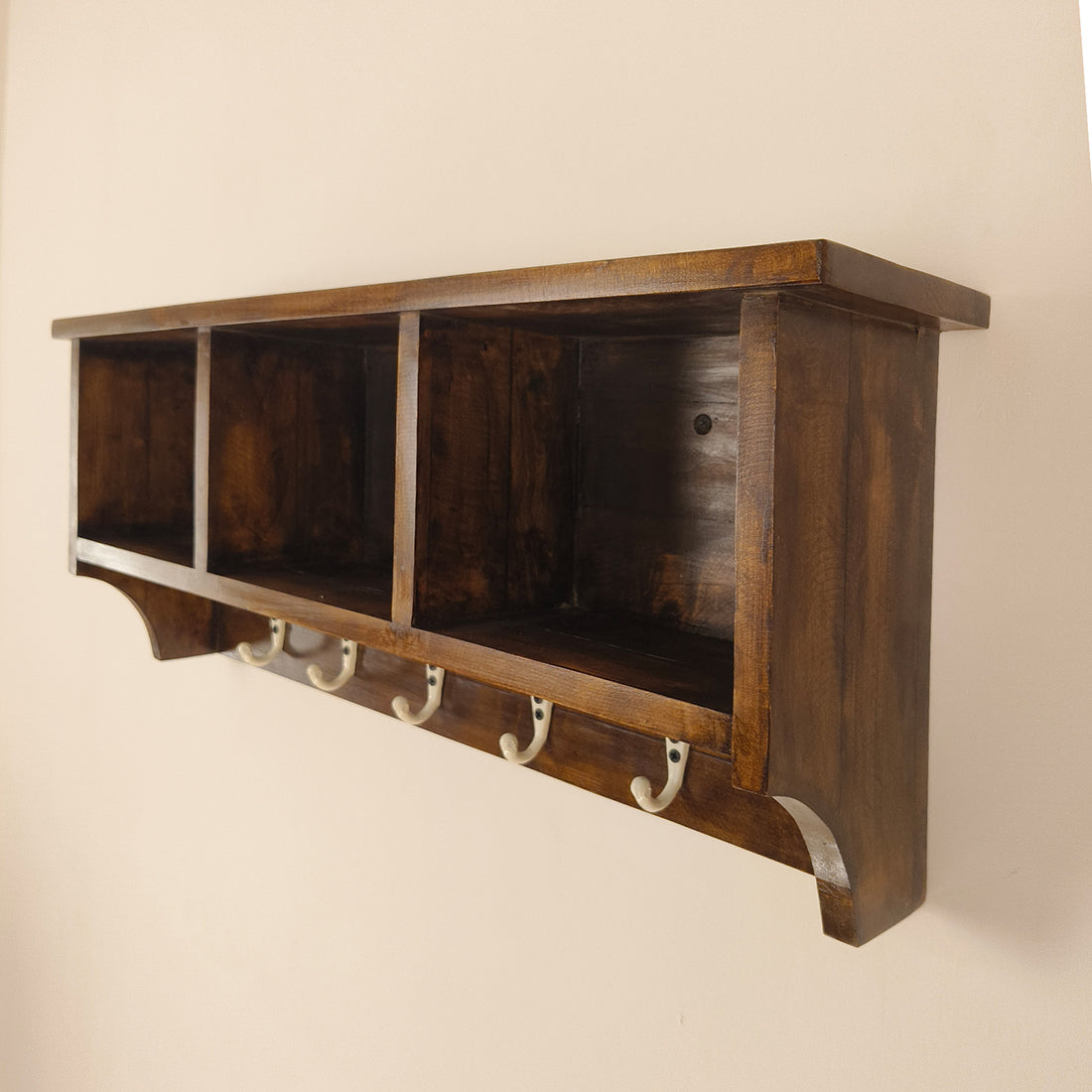 Ambrosia Wooden Wall Shelf Organiser with Key Holders