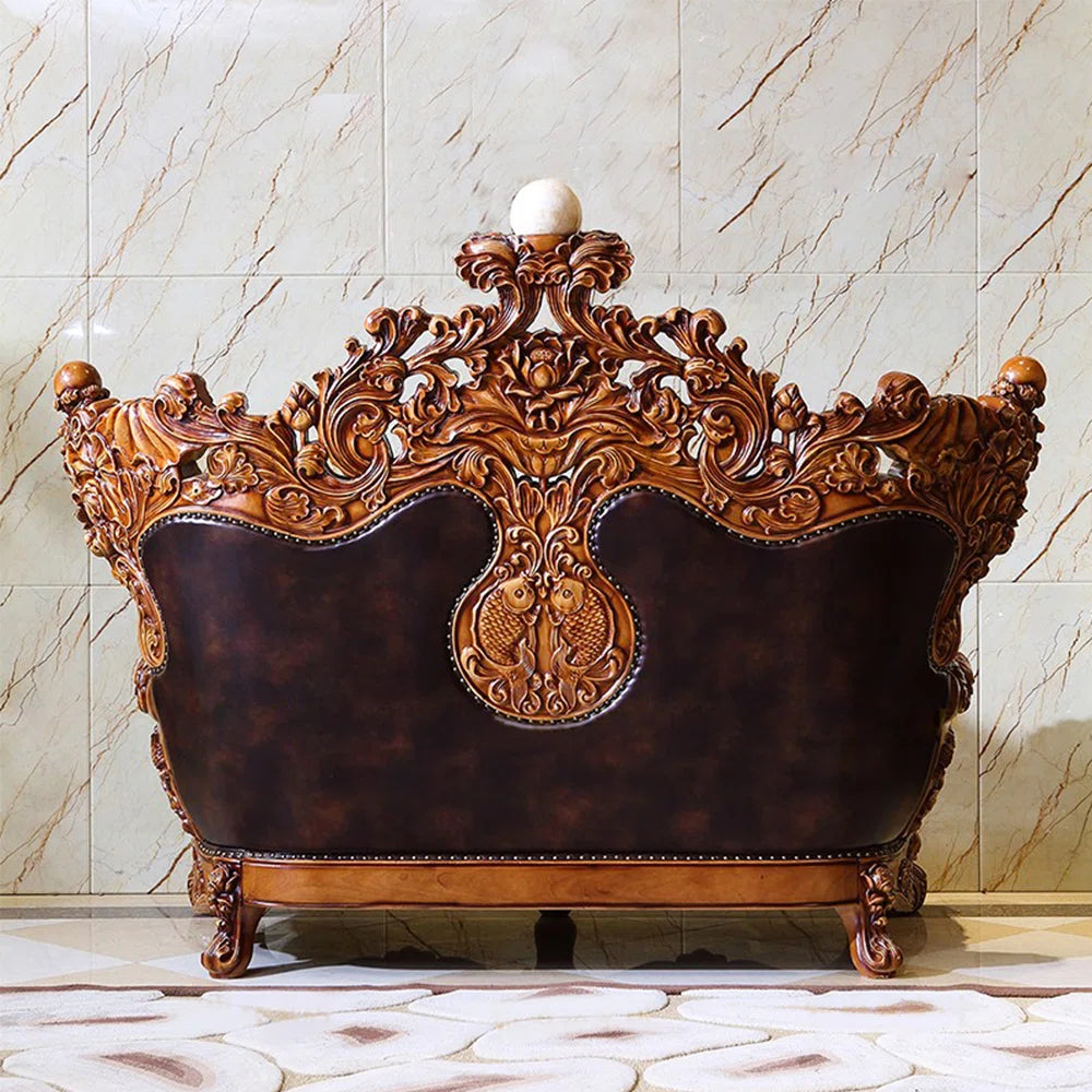 American Solid Wood Carving Retro Sofa 88.58'' Upholstered Loveseat - OUCHCART | Sofa