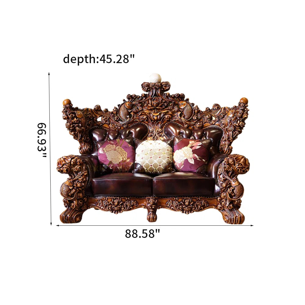 American Solid Wood Carving Retro Sofa 88.58'' Upholstered Loveseat