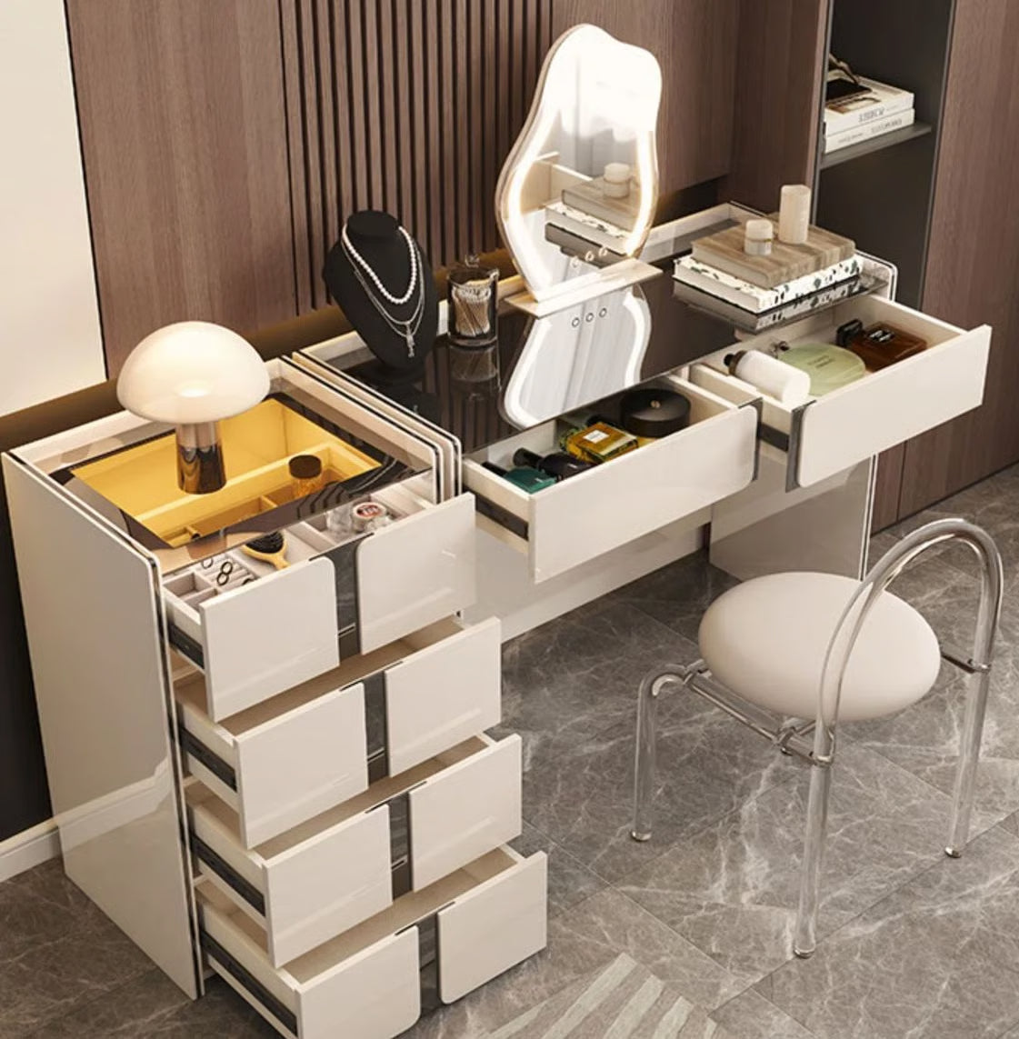 Anagel Dressing Table with Mirror – Modern Makeup Organizer