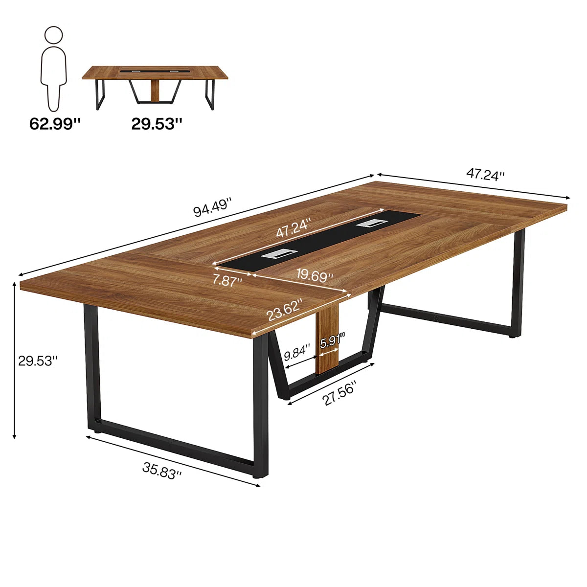 Anoush 94.5'' Rectangle Conference Table Ouch Cart