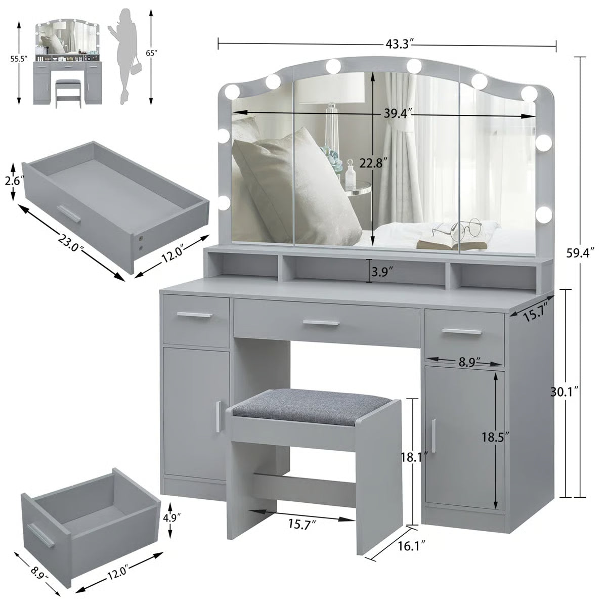 Areena Vanity Table Set with Mirror and Stool – Holiday Gift for Makeup Enthusiasts