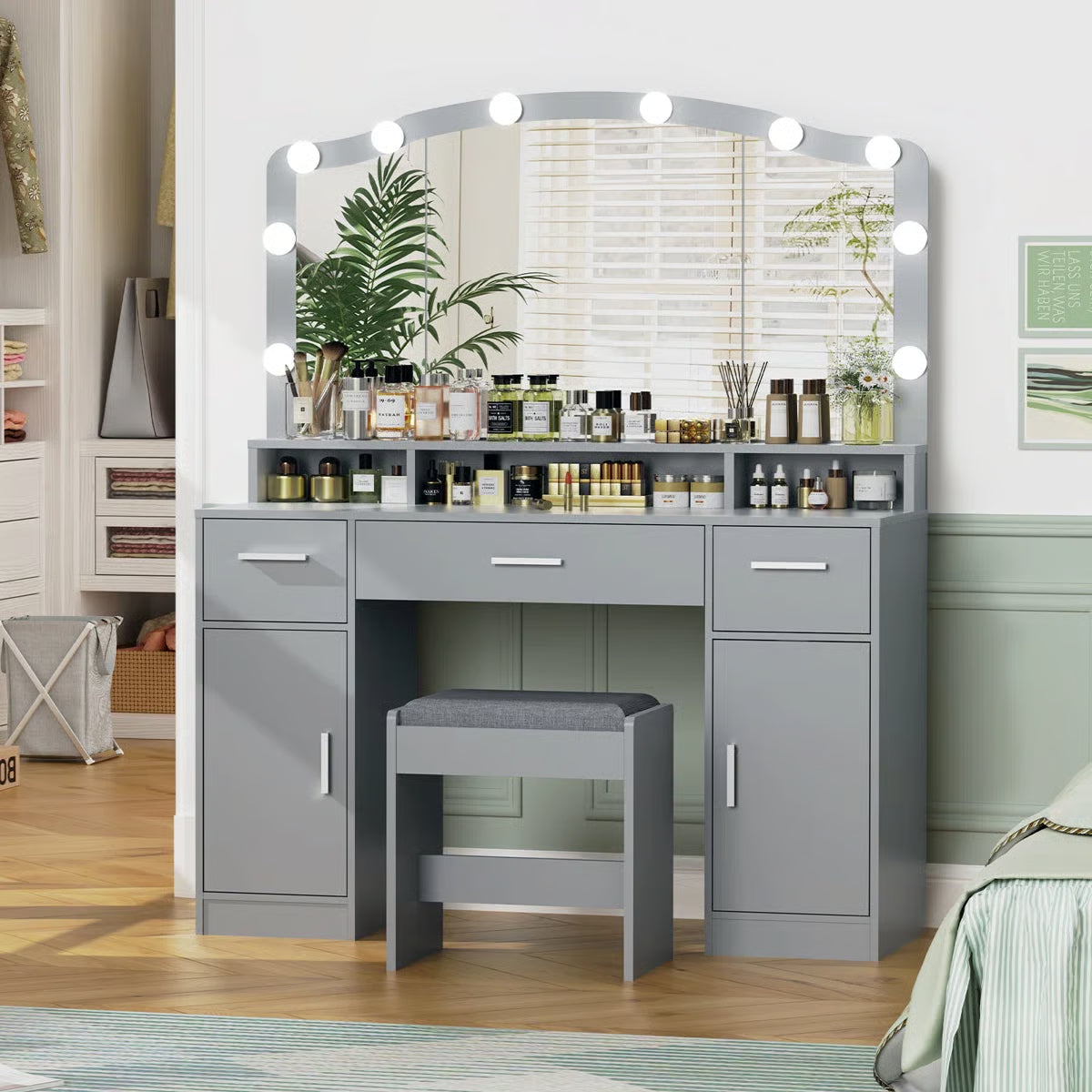 Areena Vanity Table Set with Mirror and Stool – Holiday Gift for Makeup Enthusiasts