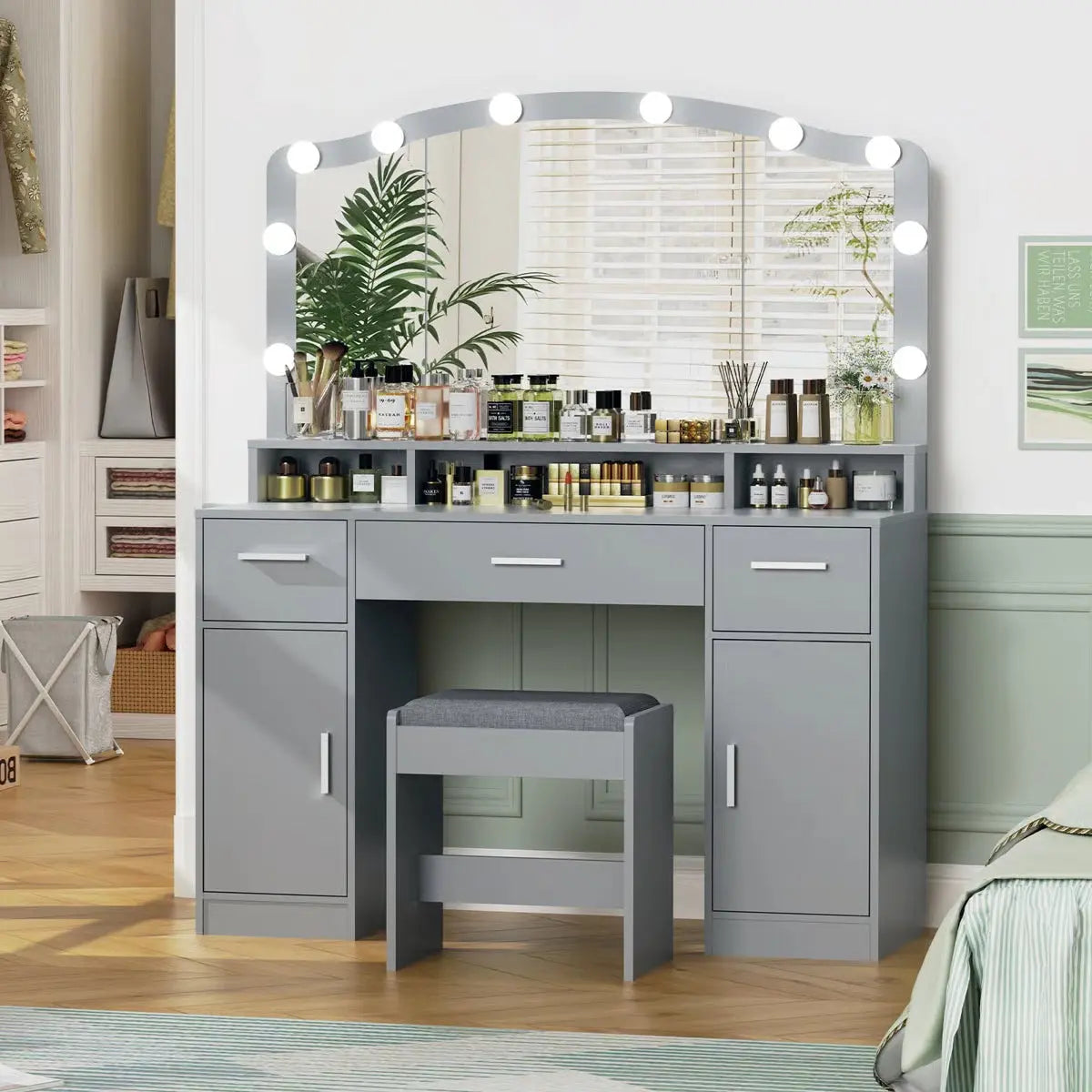 Areena Vanity Table Set with Mirror and Stool – Holiday Gift for Makeup Enthusiasts