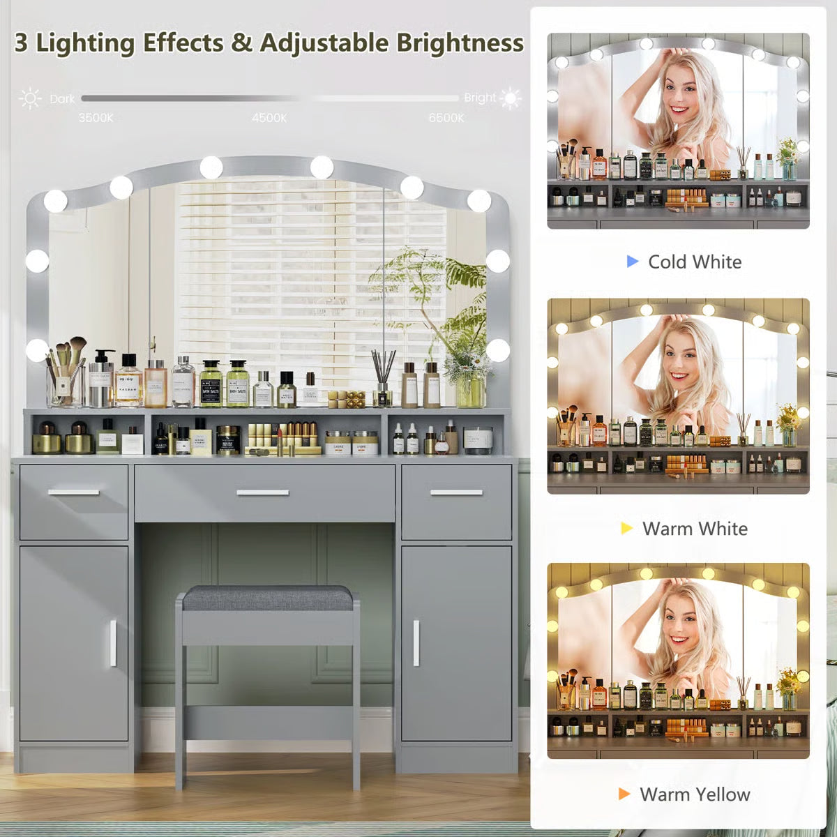 Areena Vanity Table Set with Mirror and Stool – Holiday Gift for Makeup Enthusiasts - OUCH CART |Dressing table