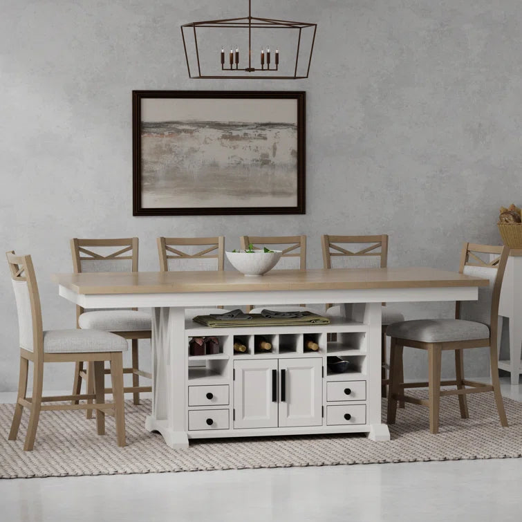 6 Seater Dining Set with Self-Storing Butterfly Leaf & Versatile Storage Ouch Cart