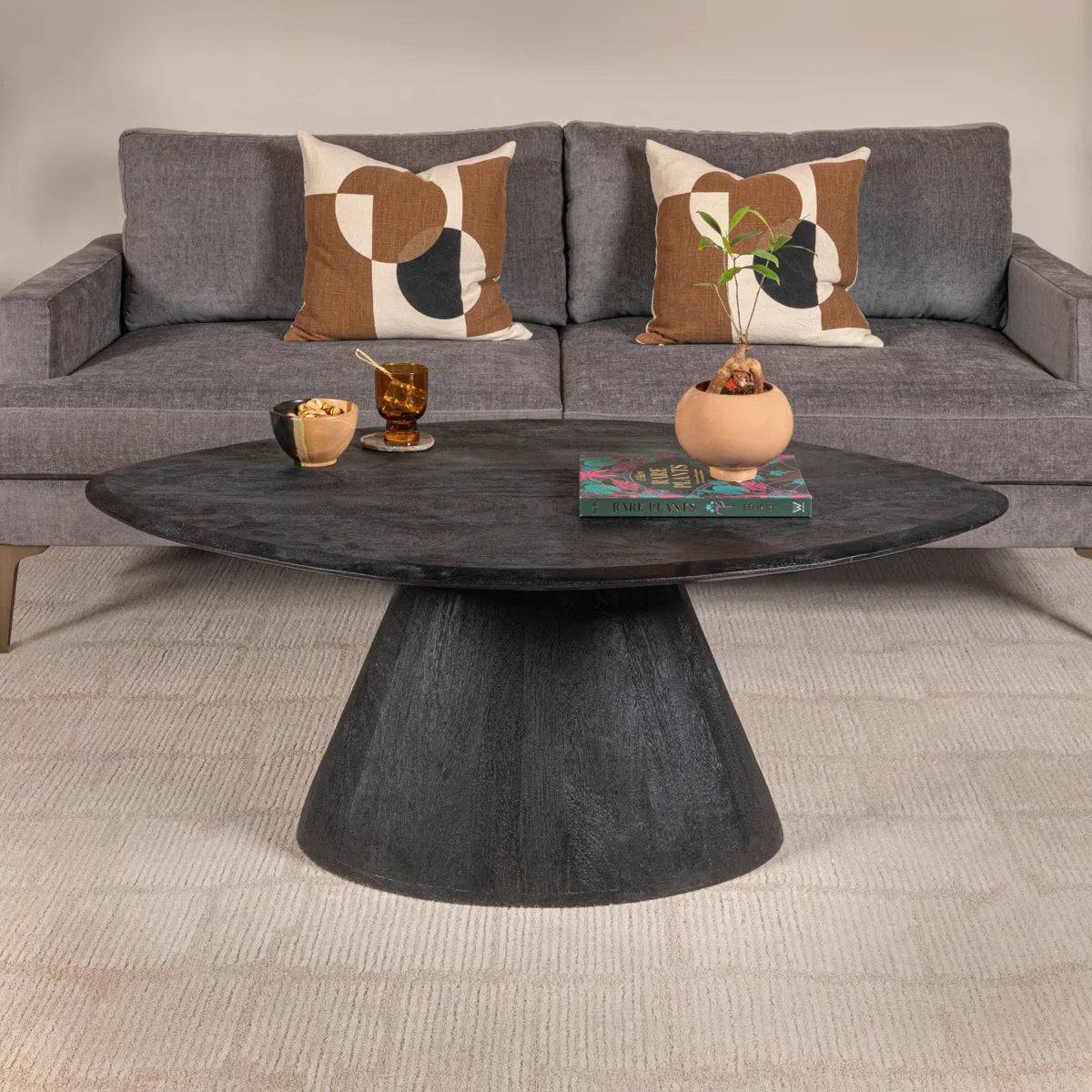 Asymmetrical Organic-Shaped Mango Wood Coffee Table with Conical Base OUCH CART