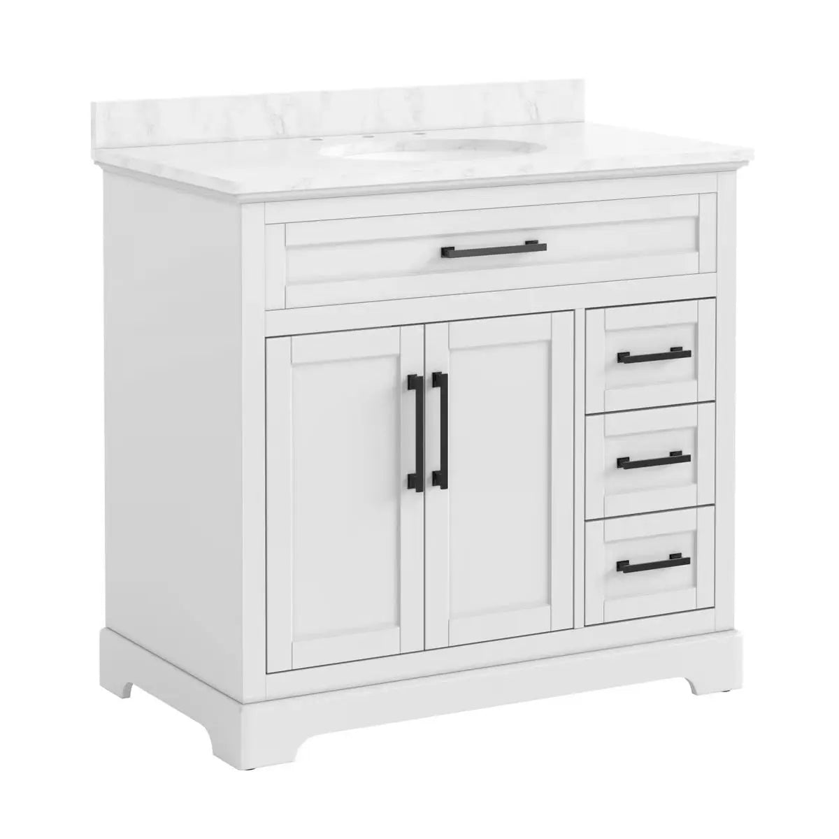 Auben 36" Modern Bathroom Vanity – Engineered Faux Marble Top & Storage Drawers