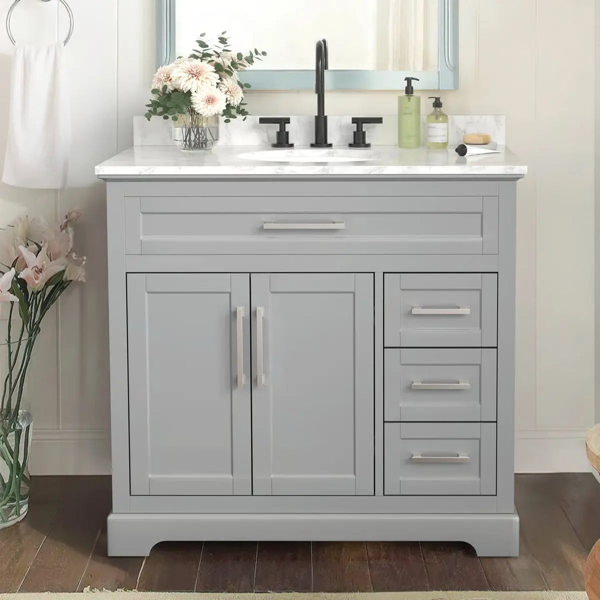 Auben 36" Bathroom Vanity With Engineered Marble Top- OUCH CART | Dressing table