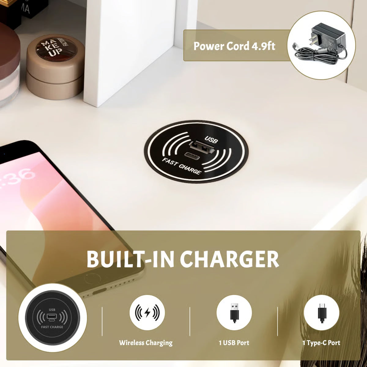 Audryanna Vanity Desk for Bedroom with Mirror and Elegant Design