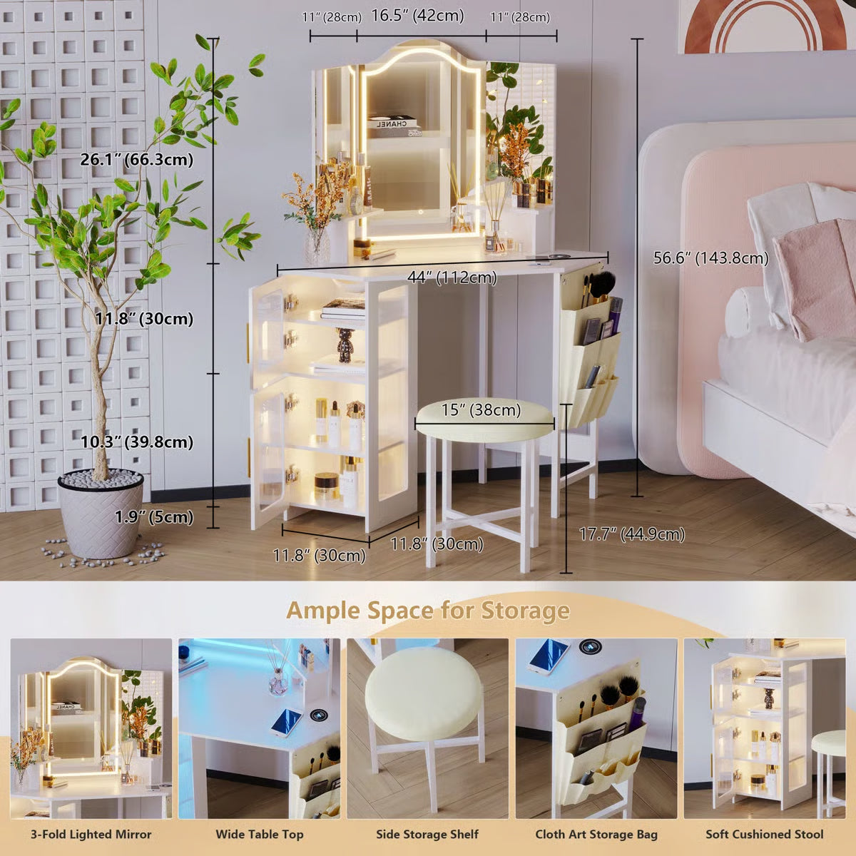 Audryanna Vanity Desk for Bedroom with Mirror and Elegant Design