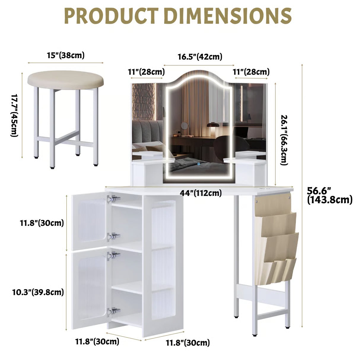 Audryanna Vanity Desk for Bedroom with Mirror and Elegant Design