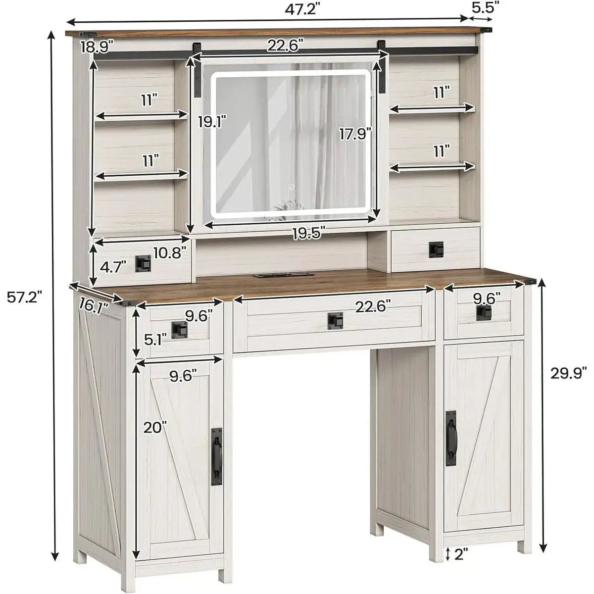Azraf 47.2" Farmhouse Vanity Dressing Table with 5 Storage Drawers and Elegant Design
