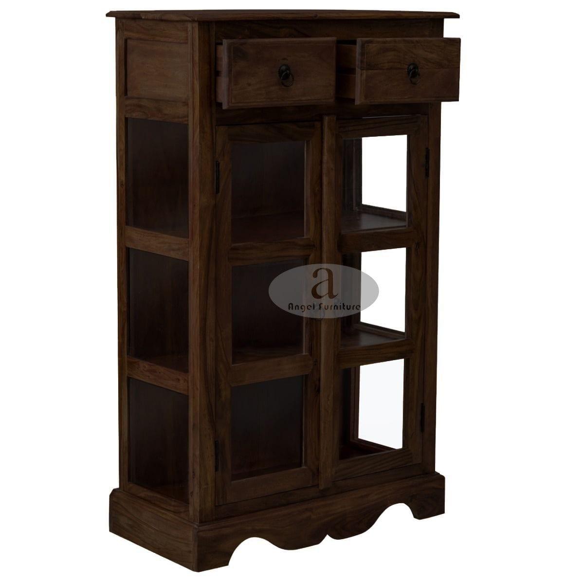 Sheesham Wood One Drawer Crockery Cabinet Small In Walnut Finish - Ouch Cart