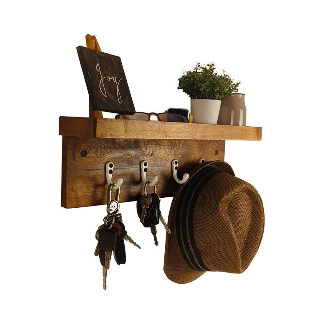 BAXTER Wooden Wall Shelf Organiser with Key Holders - OUCH CART | Wall decor and key holder