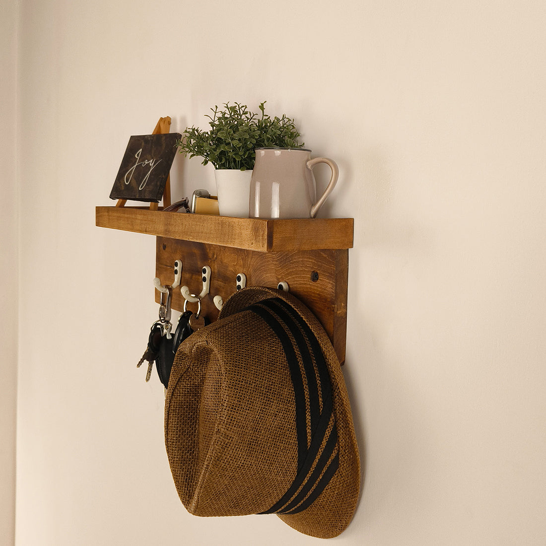 BAXTER Wooden Wall Shelf Organiser with Key Holders