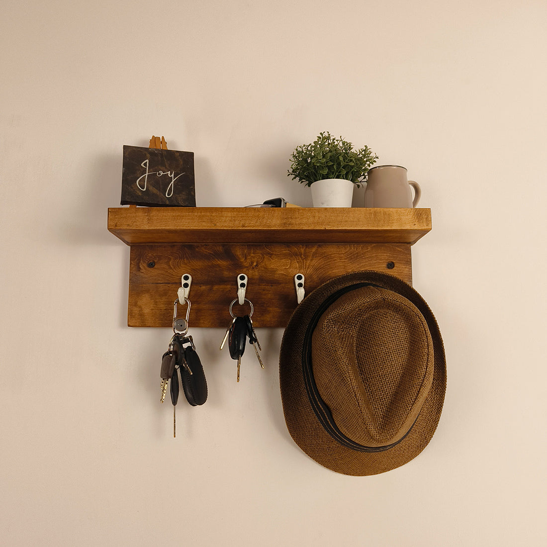 BAXTER Wooden Wall Shelf Organiser with Key Holders