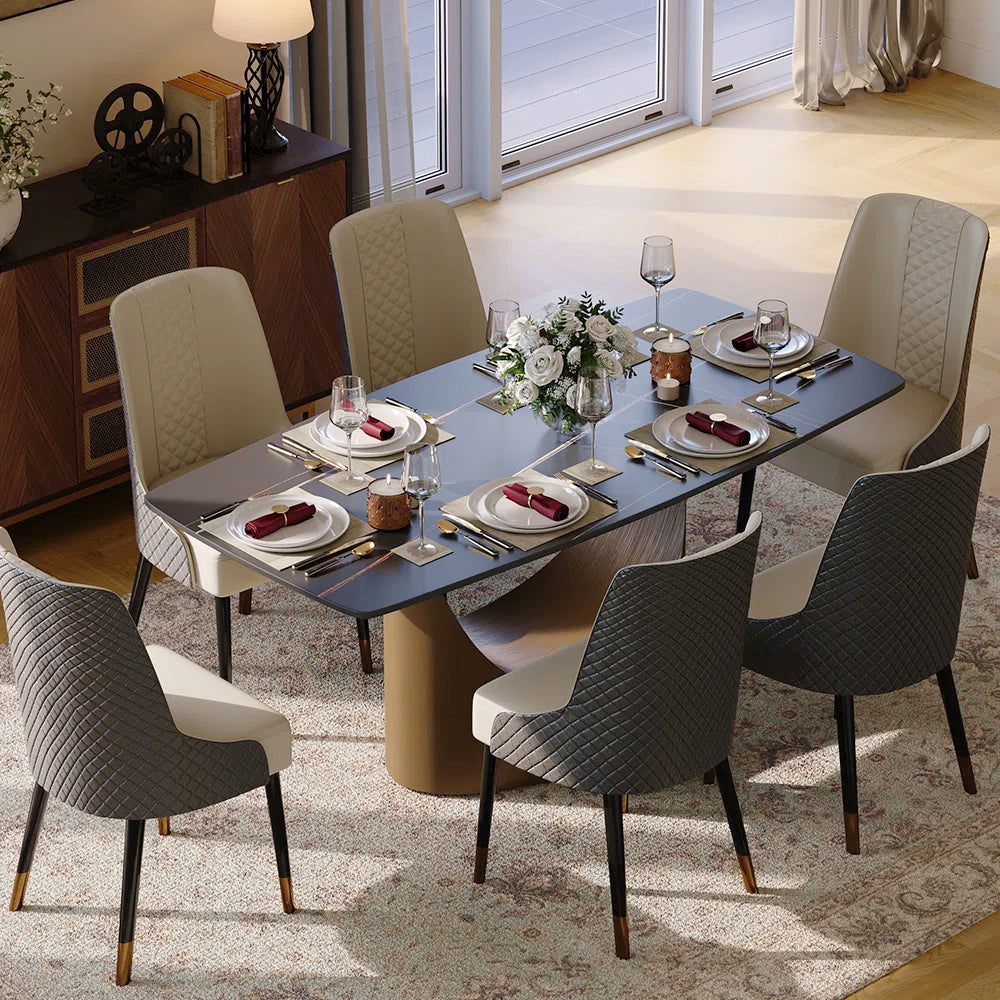 Hobart 7-Piece Modern Dining Room Sets (71" Dining Table + 6 Chairs) Pre-Assembly, Sintered Stone Tabletop Kitchen Dining Table Set with 6 PU Upholstered Chairs