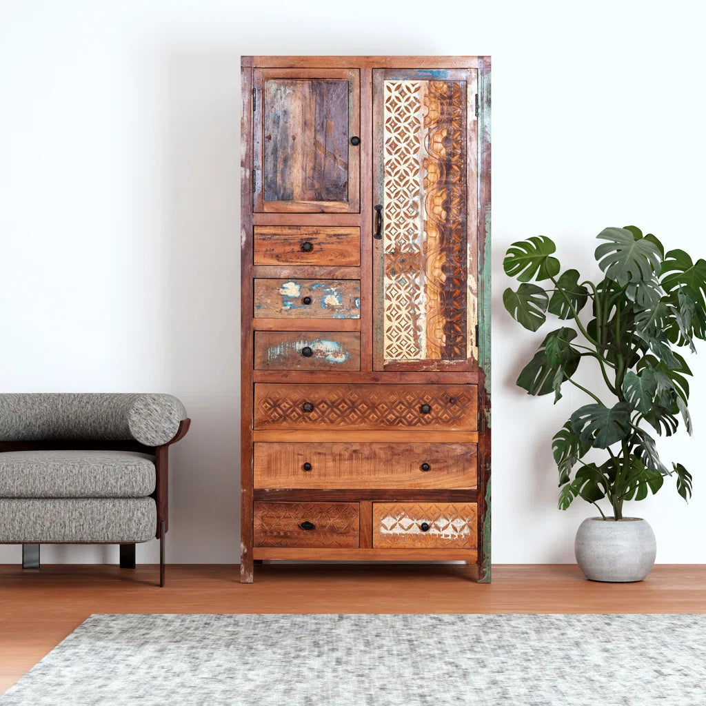 Eilidhi Wooden Armoire Solid Wood Wardrobe Stylish Bedroom Furniture Ouch Cart