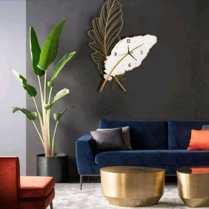 White Leaf Clock N.R.HOMESDECOR