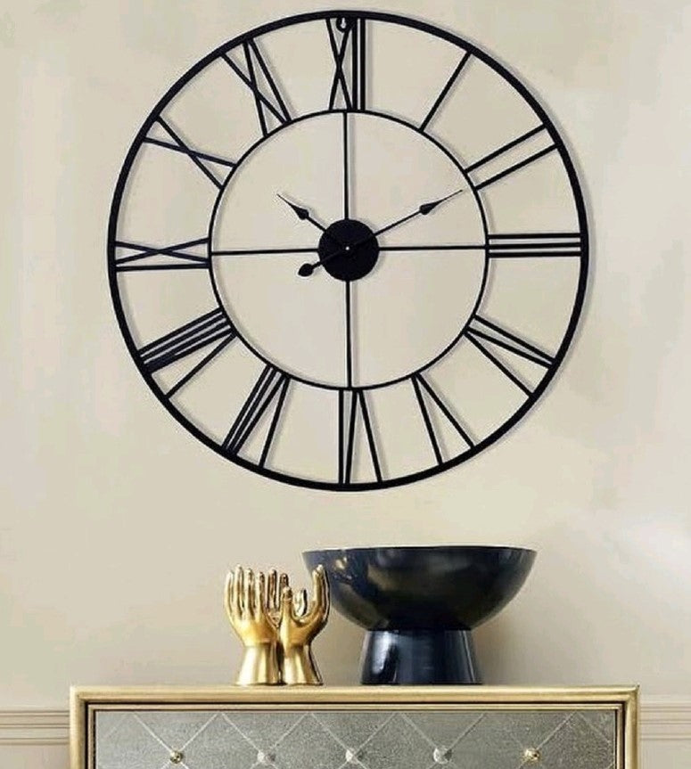 Black Roman Metal Wall Clock 24Inch N.R.HOMESDECOR