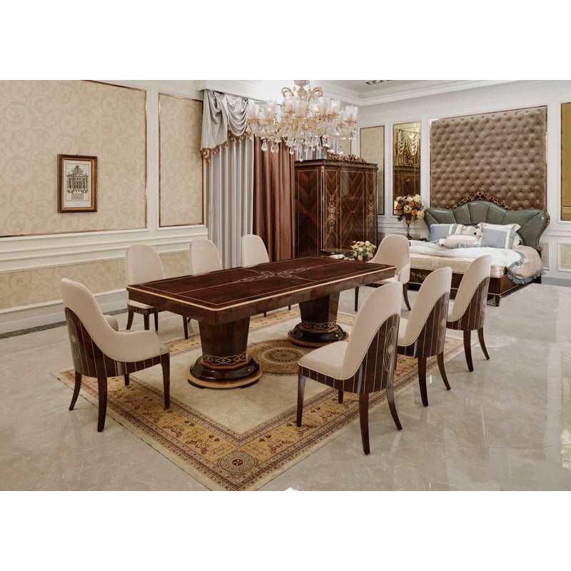 9 - Piece Solid Wood Top Double Pedestal Dining Set Ouch Cart