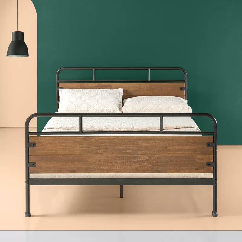 Barkev industrial Metal Bed Frame with Wood Detail Head and Foodbaord - Ouch Cart