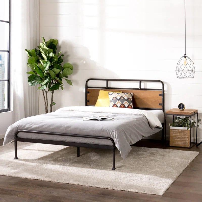 Barkev industrial Metal Bed Frame with Wood Detail Headboard - Ouch Cart