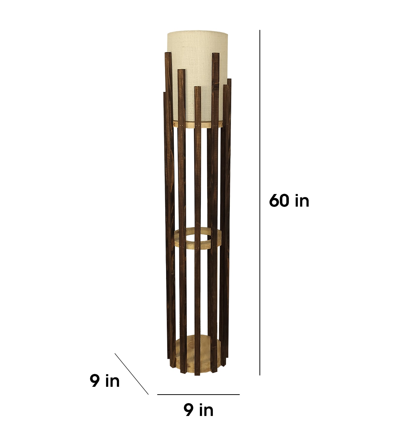 Bastian Wooden Floor Lamp with Brown Base and White Fabric Lampshade (BULB NOT INCLUDED)