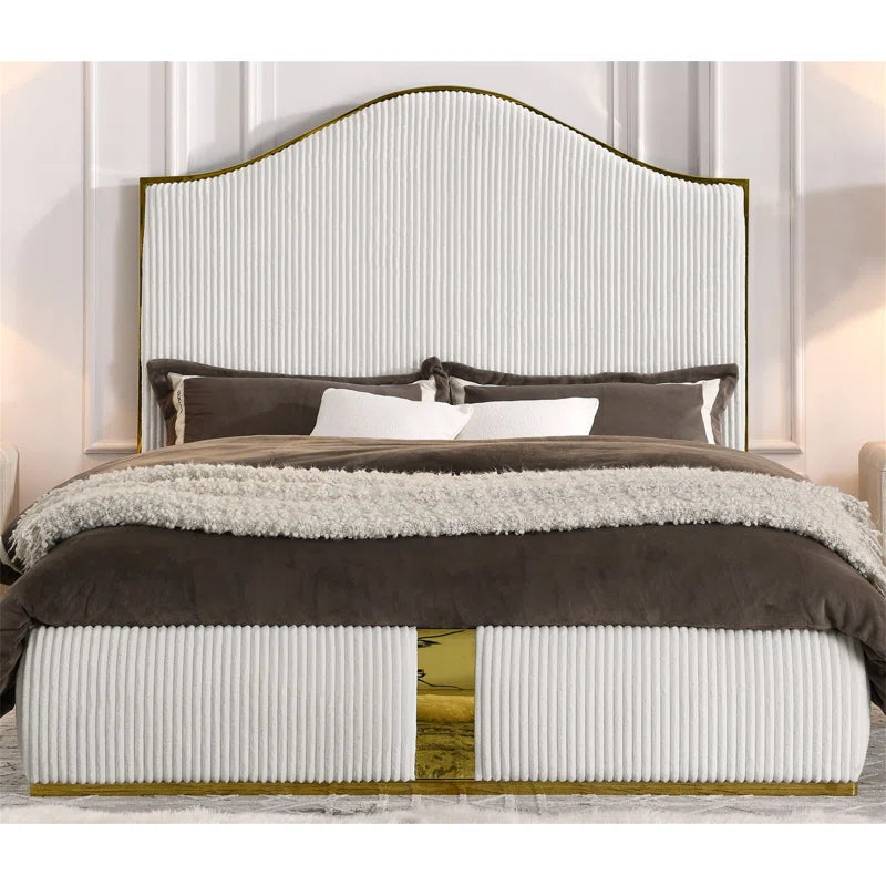 Bed Frame With 59.5" Tall Headboard, Corduroy Upholstered Bed Frame, Metal Decoration&No Box Spring Needed