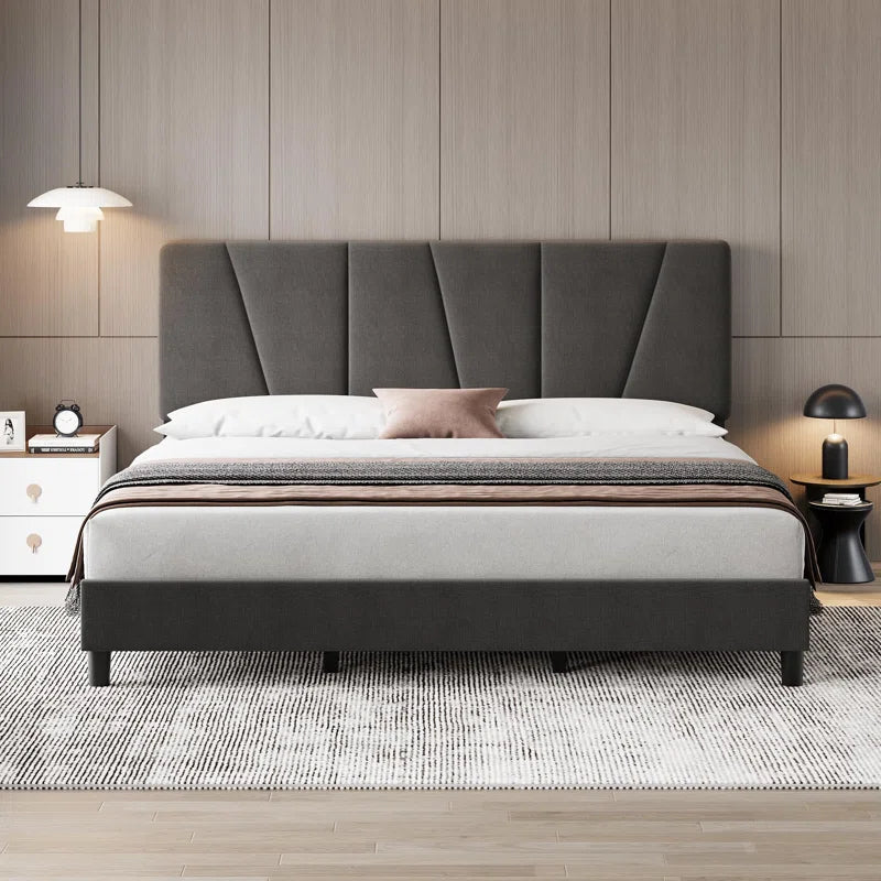 Bed Frame With Headboard Adjustable, Linen Upholstered Platform Bed With Headboard OUCH CART