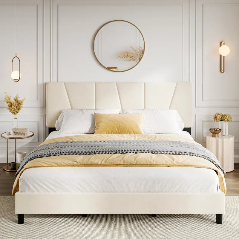 Bed Frame With Headboard Adjustable, Velvet Upholstered Platform Bed With Headboard OUCH CART