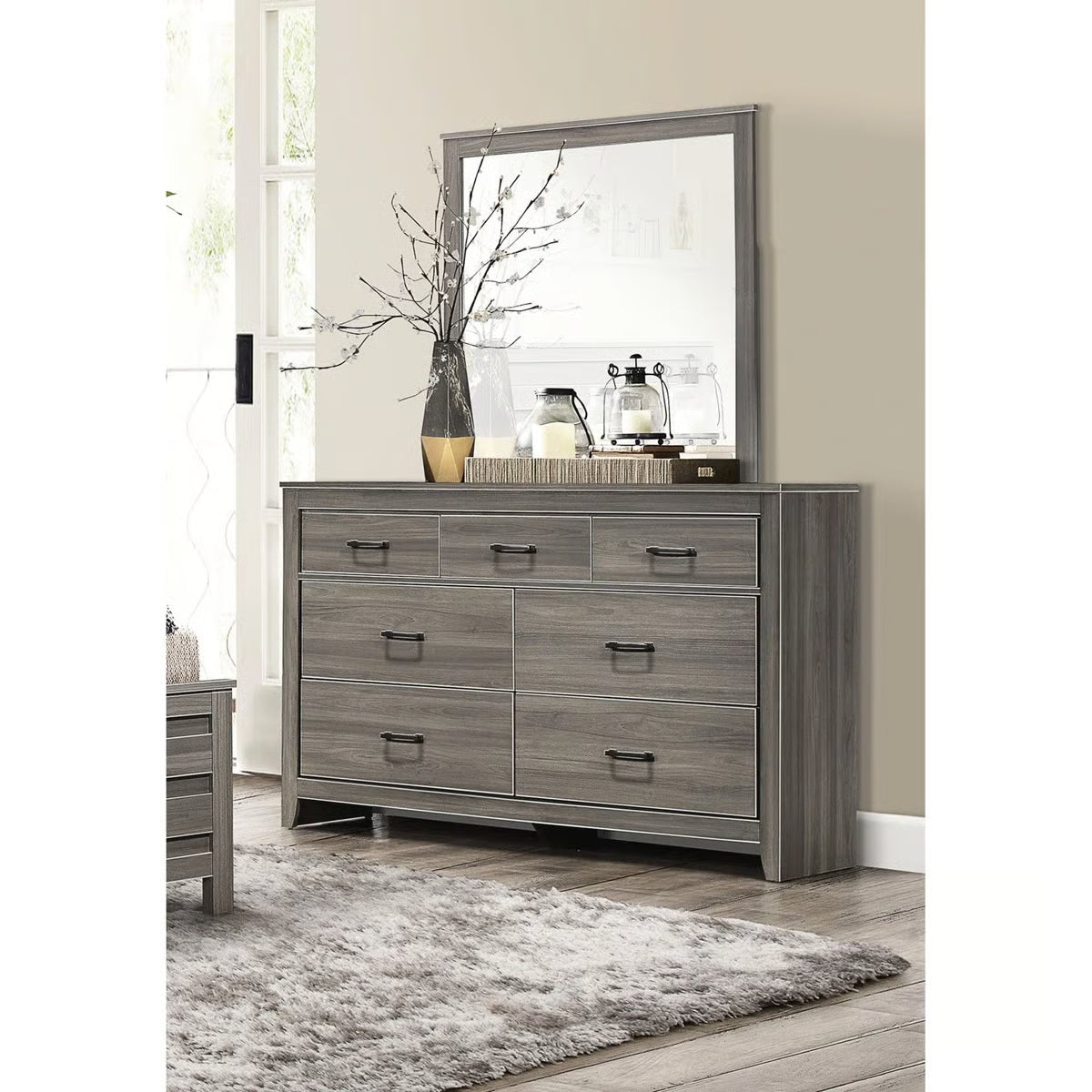 Transitional 7-Drawer Bedroom Dresser – Dark Gray, Scratch & Stain Resistant, No Assembly Needed-OUCH CART |Dressing table