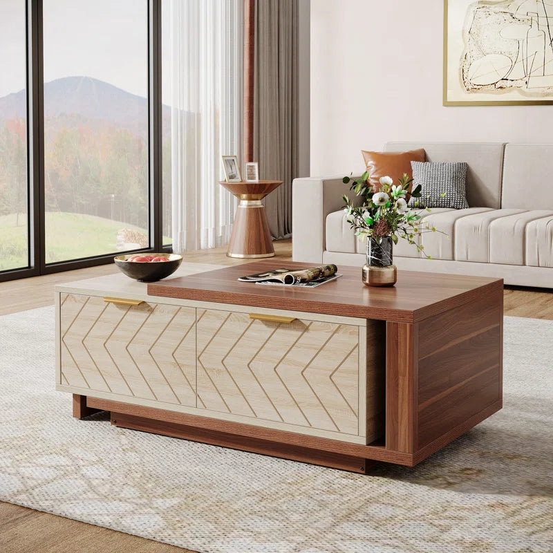 Sophisticated Dual-Tone Coffee Table with Drawers and Open Shelf
