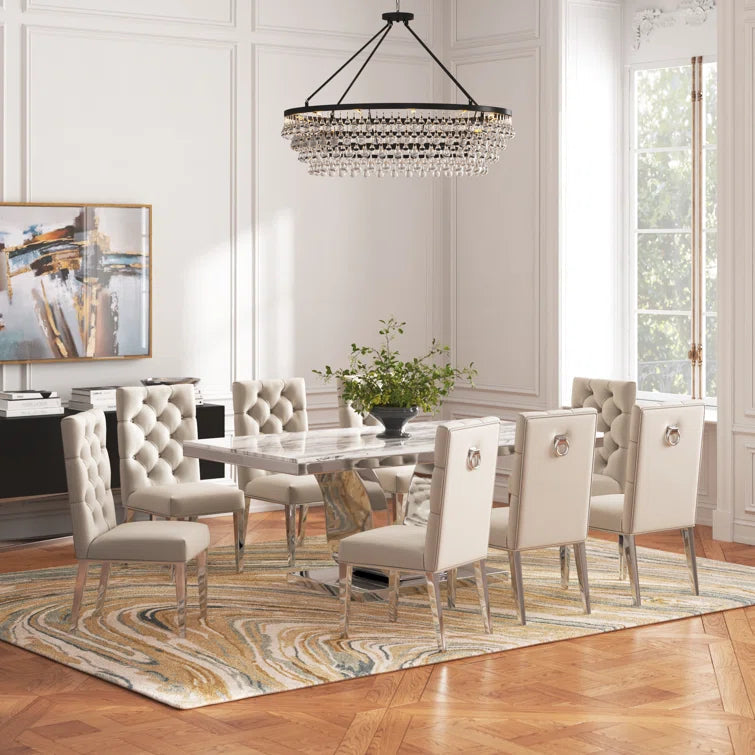 9 - Piece Marble Top Pedestal Dining Set Ouch Cart