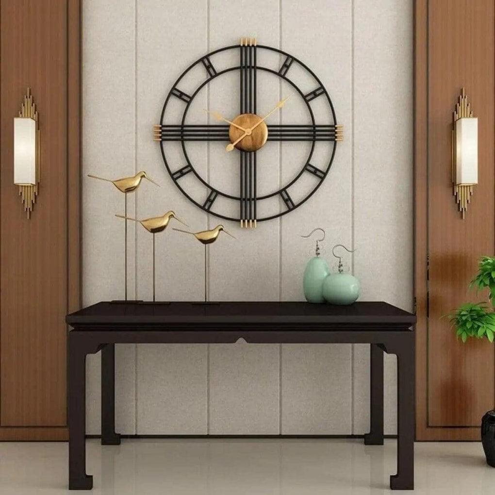 Metal iron black and gold wall clock - Ouch Cart