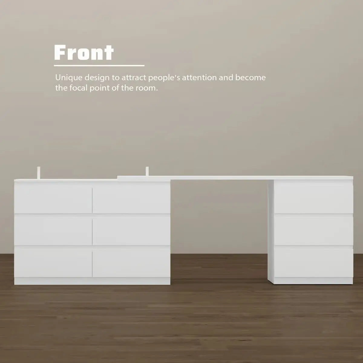Functional Brance White 9-Drawer Makeup Vanity Desk – Convertible Design