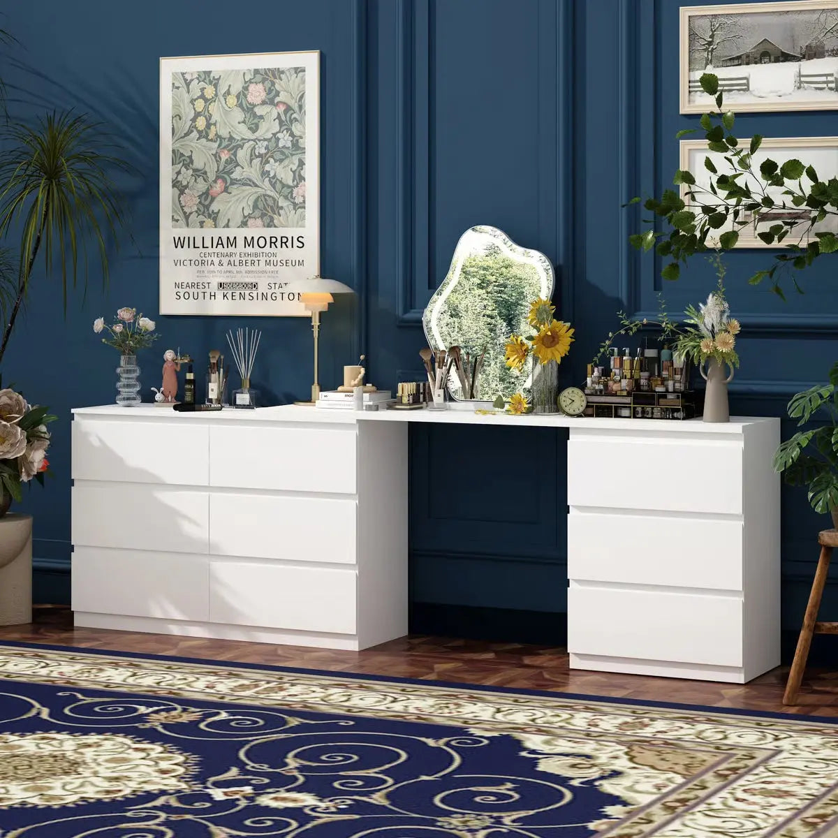Functional Brance White 9-Drawer Makeup Vanity Desk – Convertible Design