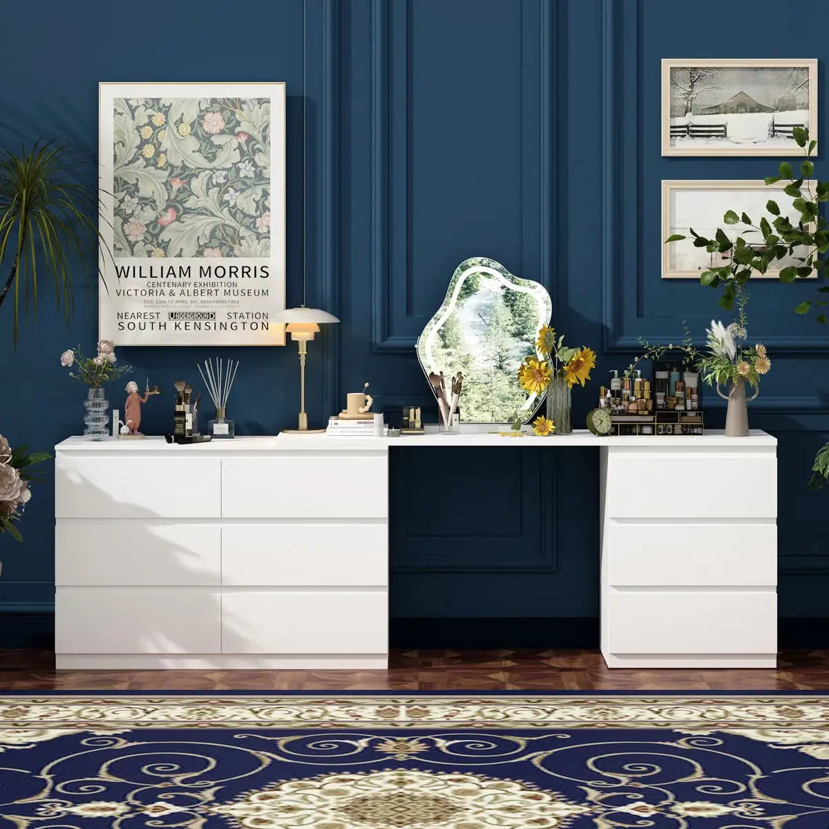 Functional Brance White 9-Drawer Makeup Vanity Desk – Convertible Design