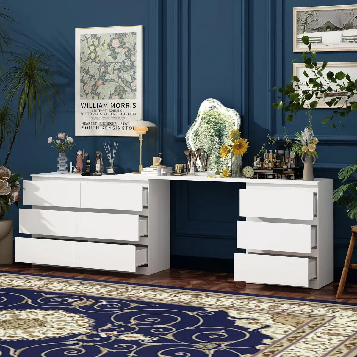 Functional Brance White 9-Drawer Makeup Vanity Desk – Convertible Design- OUCH CART | Dressing table