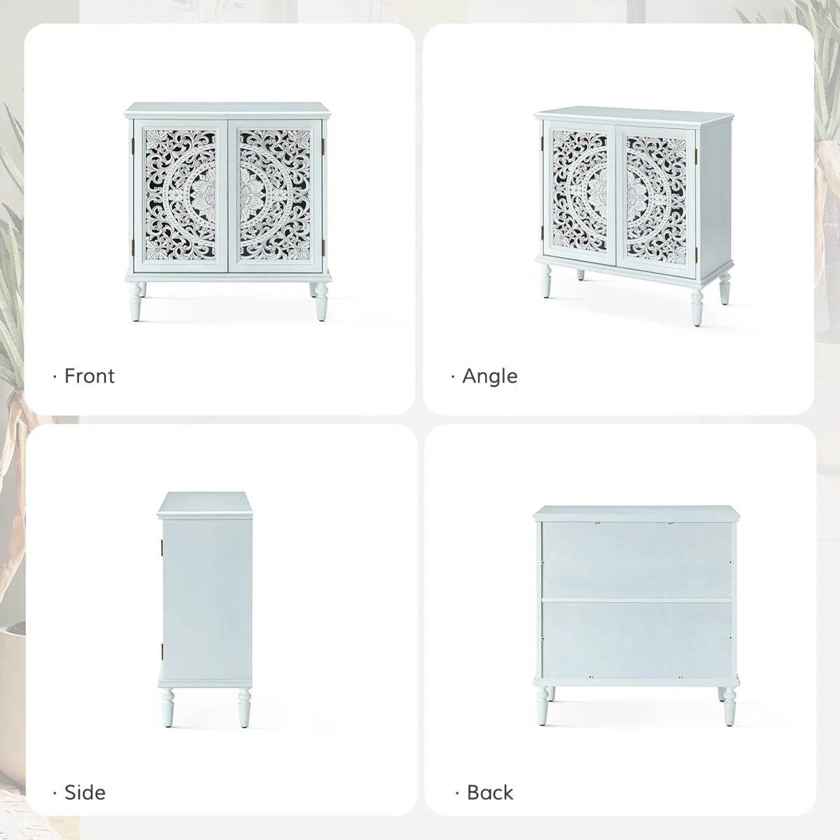 Breesford 32" Tall 2-Door Openwork Carving Accent Cabinet with Solid Wood Legs Set of 2
