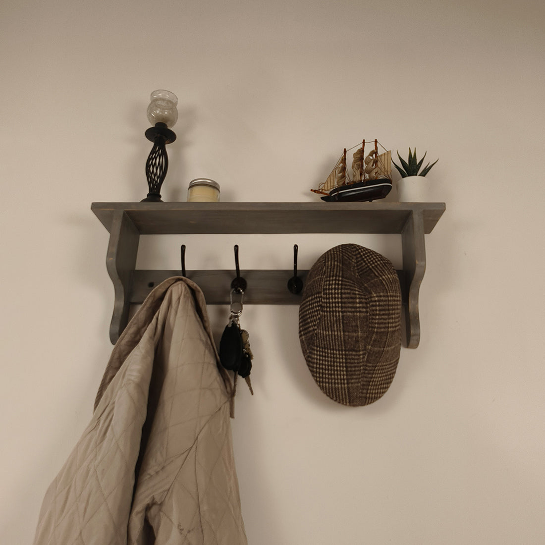 Brentwood Wooden Wall Shelf Organiser with Key Holders -OUCH CART | Wall hanging