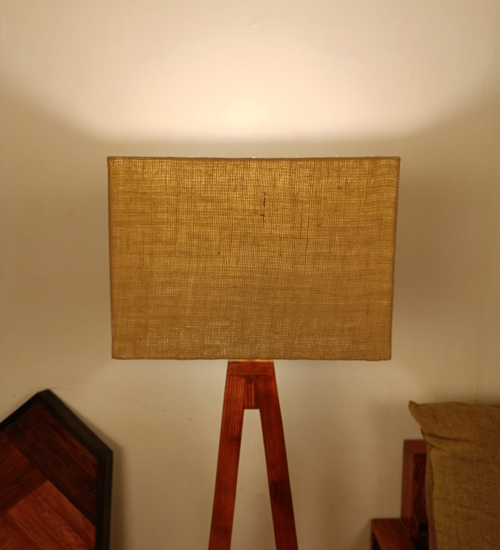Brielle Wooden Floor Lamp with Brown Base and Beige Fabric Lampshade (BULB NOT INCLUDED)