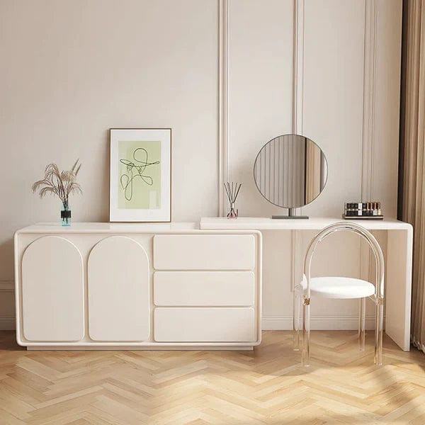 Katarzyna Vanity Dressing Table with Chair & Mirror,  Makeup Vanity, White Vanity Table with Mirror, Vanity Dressing Table Adjustable for Bedroom