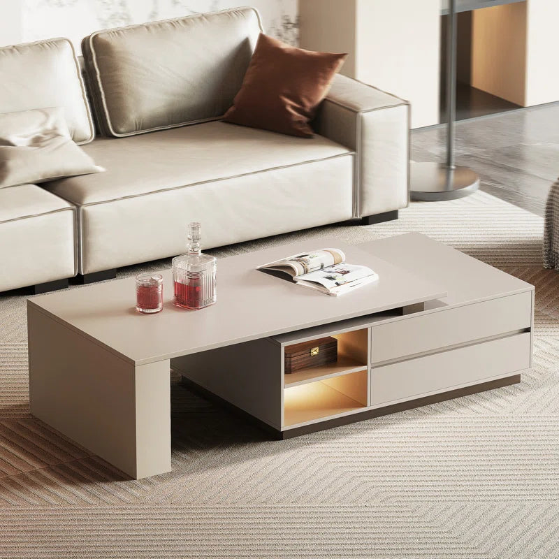 Extendable Rectangular Coffee Table with Storage Drawers Modern Pedestal Center Table