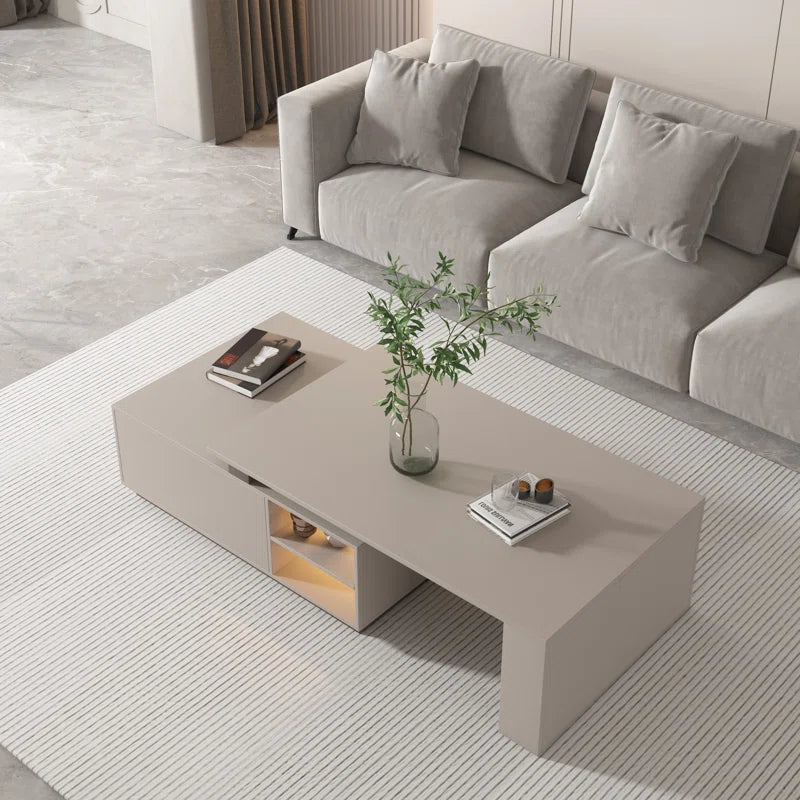 Extendable Rectangular Coffee Table with Storage Drawers Modern Pedestal Center Table