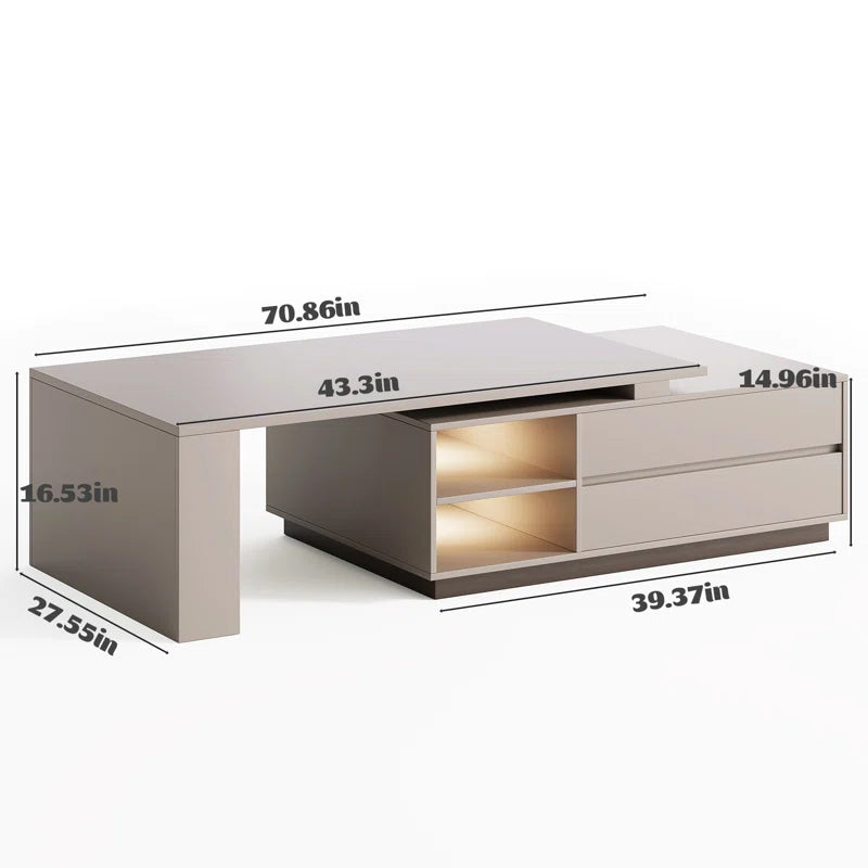 Extendable Rectangular Coffee Table with Storage Drawers Modern Pedestal Center Table